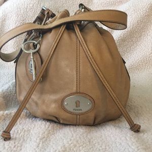Beige leather Fossil Bucket purse